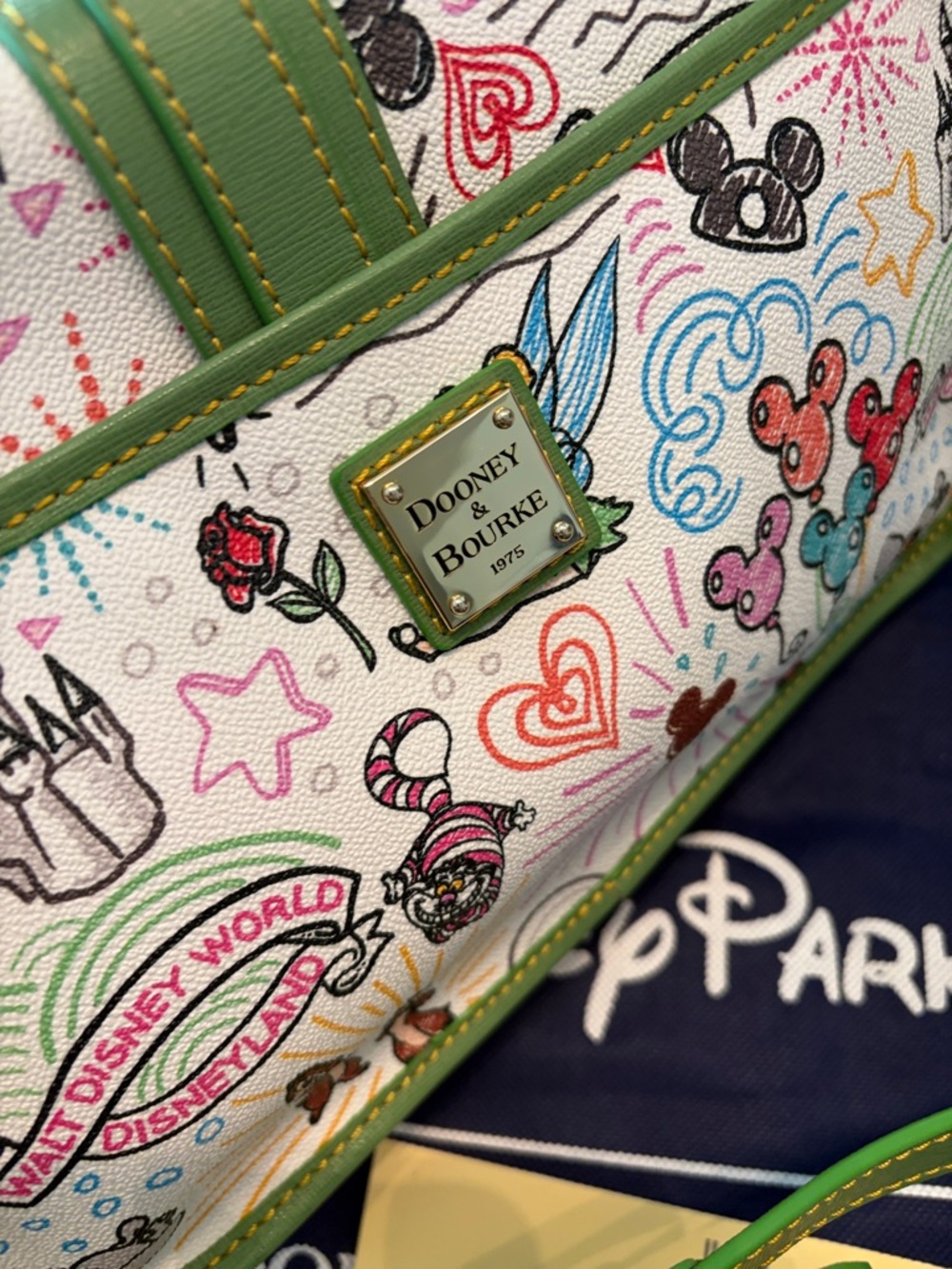 Dooney & Bourke White Multicolor Disney Character Shoulder Bag with Green Trim - Picture 11 of 16